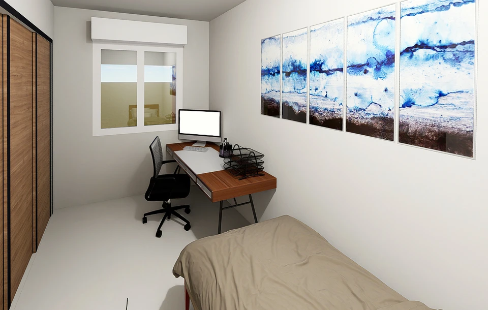 Maison contemporaine moderne avec architecture minimaliste sur terrain verdoyant