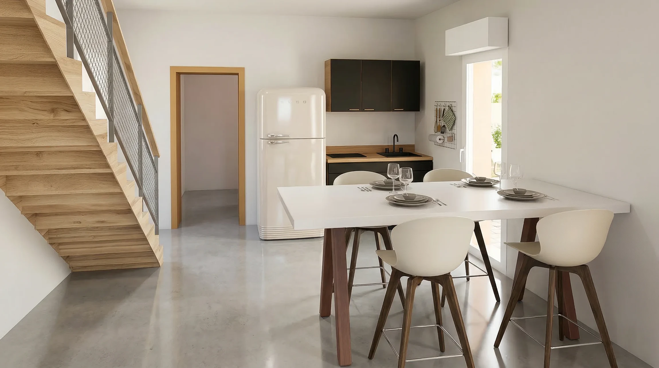 Deux professionnels examinent une maquette architecturale dans un bureau moderne